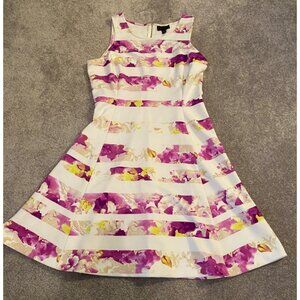 Worthington Fit Flare Dress Womens Sleeveless Floral Striped Size 12